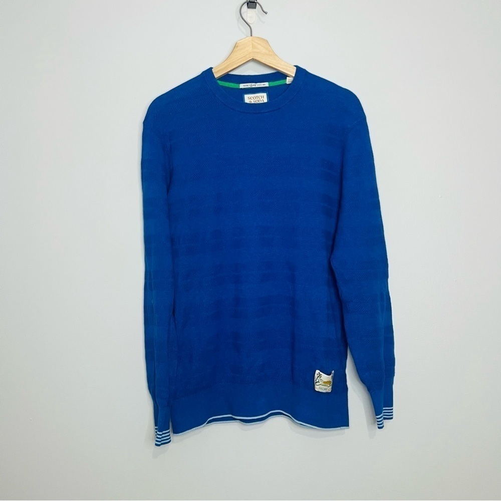 Scotch & Soda Blue Linen-Blended Crewneck Sweatshirt Medium - Picture 6 of 8